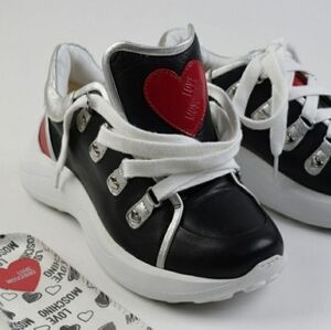 Love Moschino Colorblock Heart Embellishment Leather Sneakers sz EU 37 US 6.5